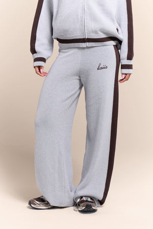 Kaiia Knit Sport Stripe Wide Leg Trousers Grey Marl & Chocolate