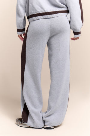 Kaiia Knit Sport Stripe Wide Leg Trousers Grey Marl & Chocolate
