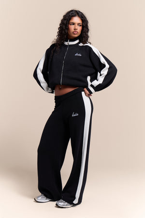 Kaiia Knit Sport Stripe Wide Leg Trousers Black & White