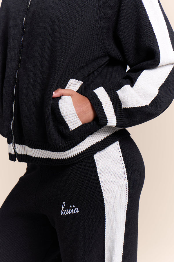 Kaiia Knit Sport Stripe Wide Leg Trousers Black & White