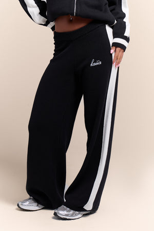 Kaiia Knit Sport Stripe Wide Leg Trousers Black & White