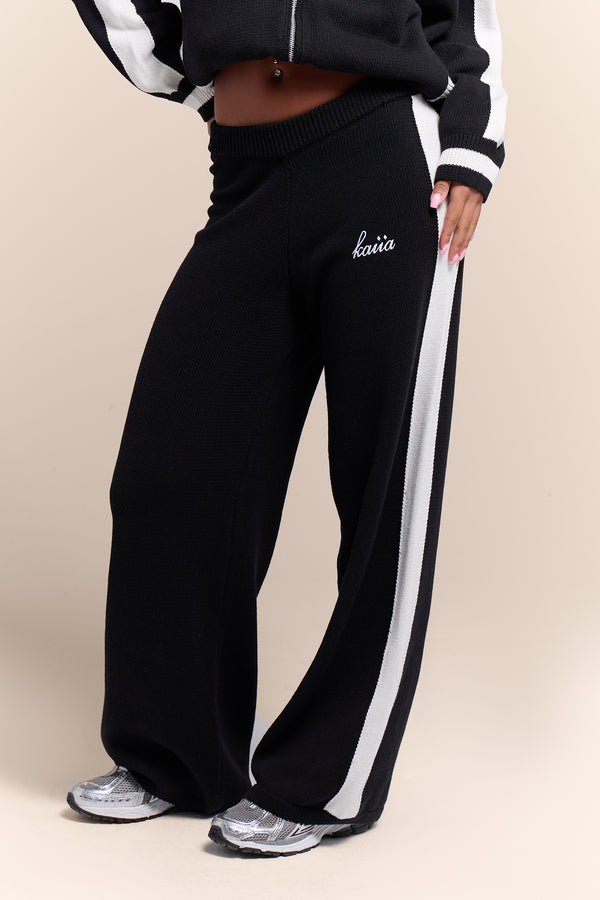 Kaiia Knit Sport Stripe Wide Leg Trousers Black & White