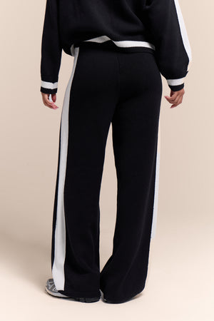 Kaiia Knit Sport Stripe Wide Leg Trousers Black & White