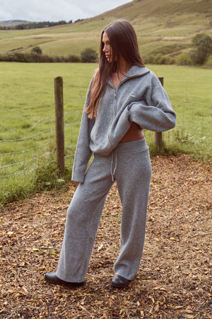 Kaiia Knit Wide Leg Trousers Grey Marl