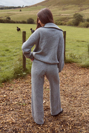 Kaiia Knit Wide Leg Trousers Grey Marl