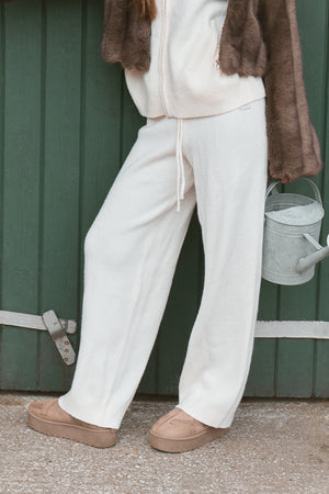 Kaiia Knit Wide Leg Trousers Cream