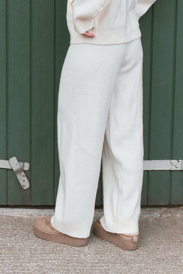 Kaiia Knit Wide Leg Trousers Cream