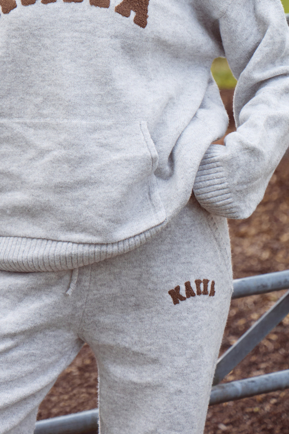 Kaiia Knit Wide Leg Joggers Grey & Chocolate