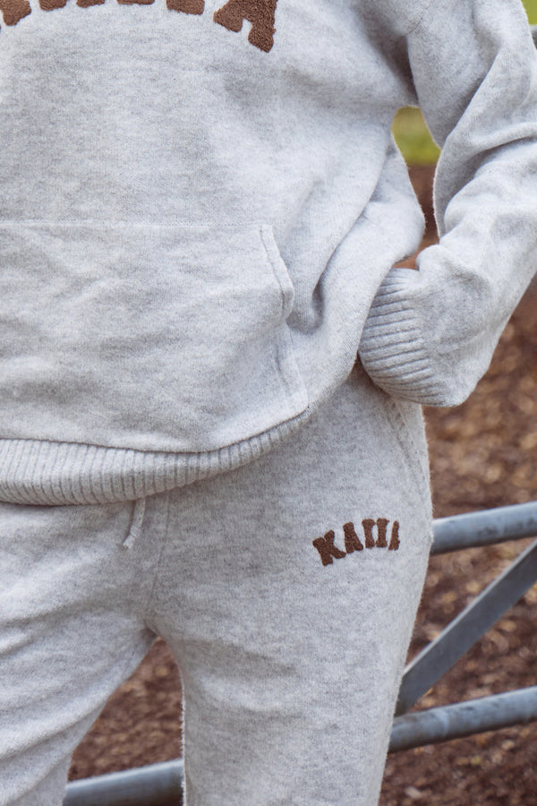 Kaiia Knit Wide Leg Joggers Grey & Chocolate