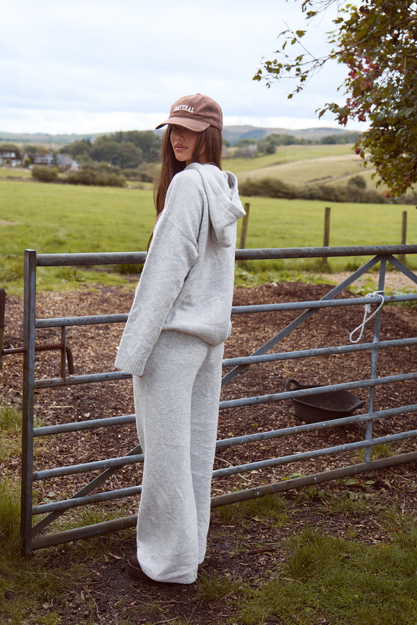 Kaiia Knit Wide Leg Joggers Grey & Chocolate