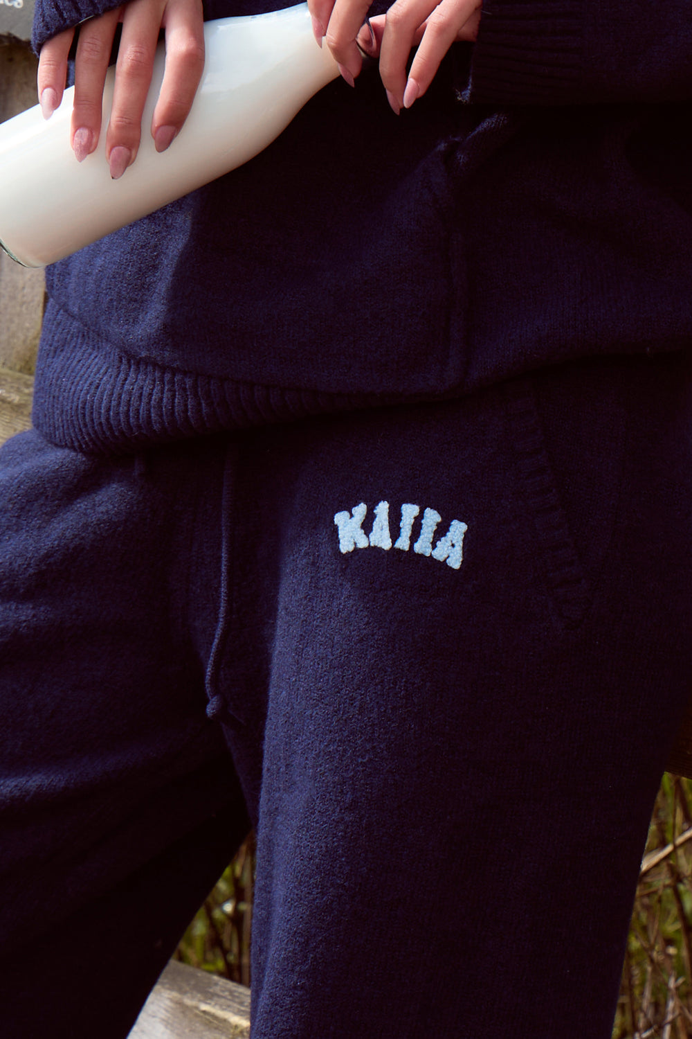 Kaiia Knit Wide Leg Joggers Navy & Baby Blue