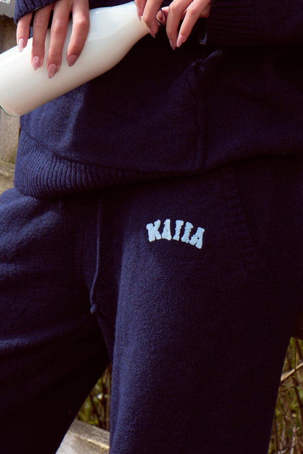Kaiia Knit Wide Leg Joggers Navy & Baby Blue