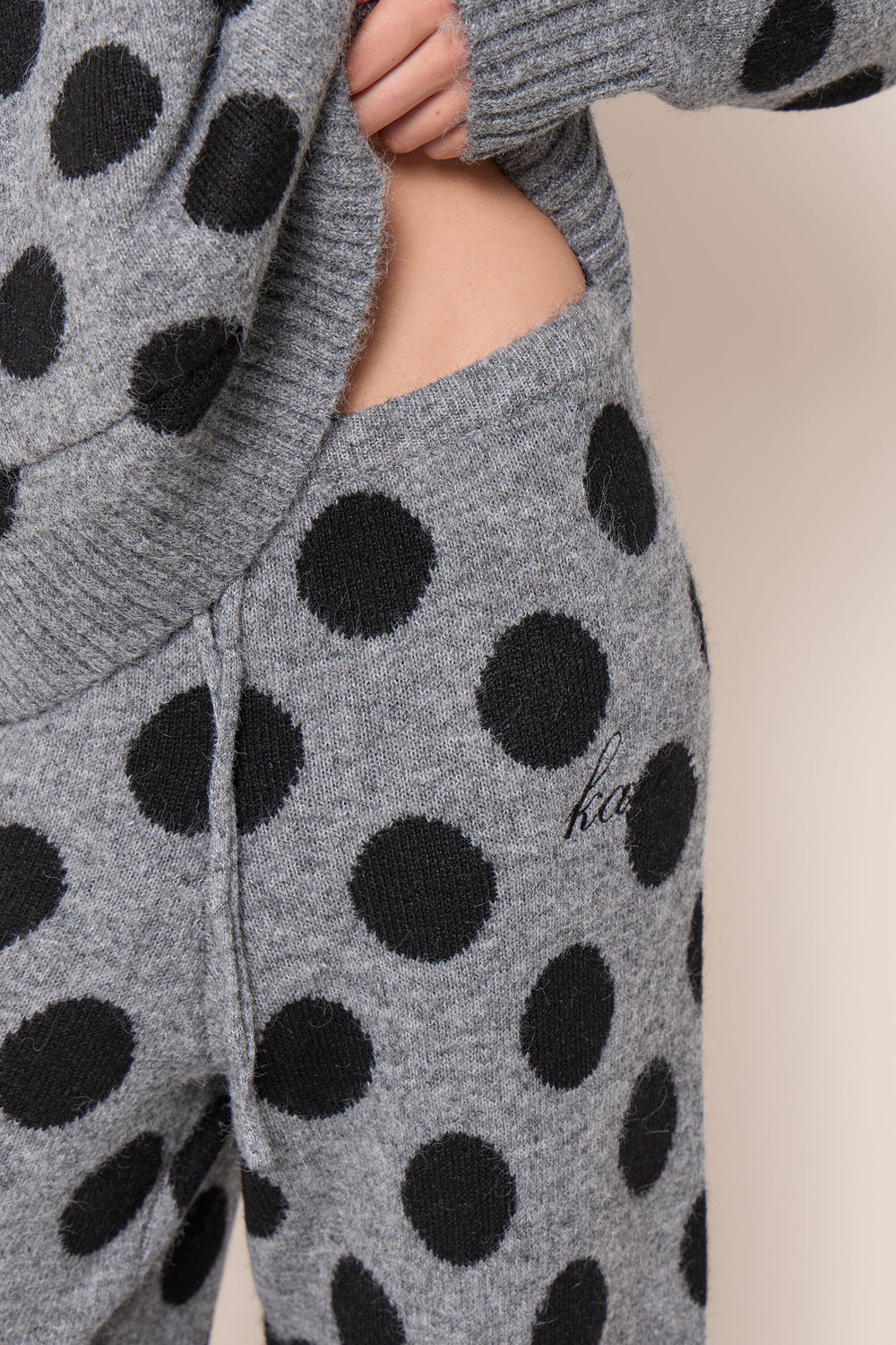 Kaiia Knit Wide Leg Joggers Grey & Black