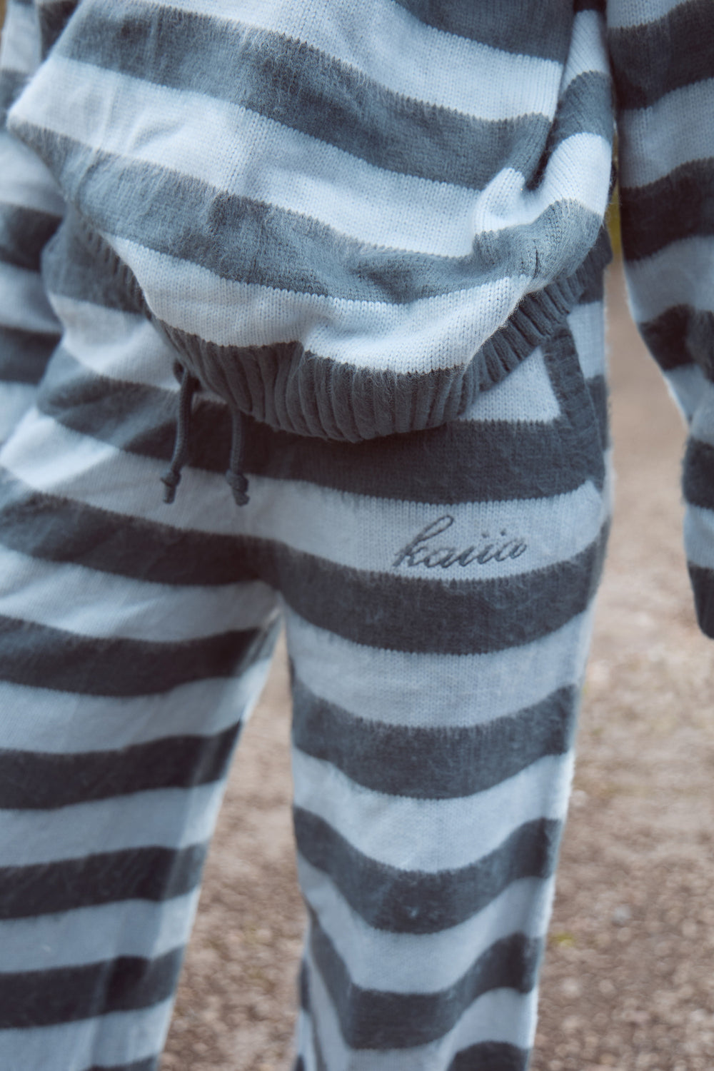 Kaiia Knit Striped Wide Leg Joggers Blue & Turquoise
