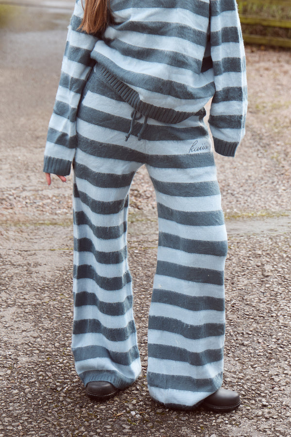 Kaiia Knit Striped Wide Leg Joggers Blue & Turquoise