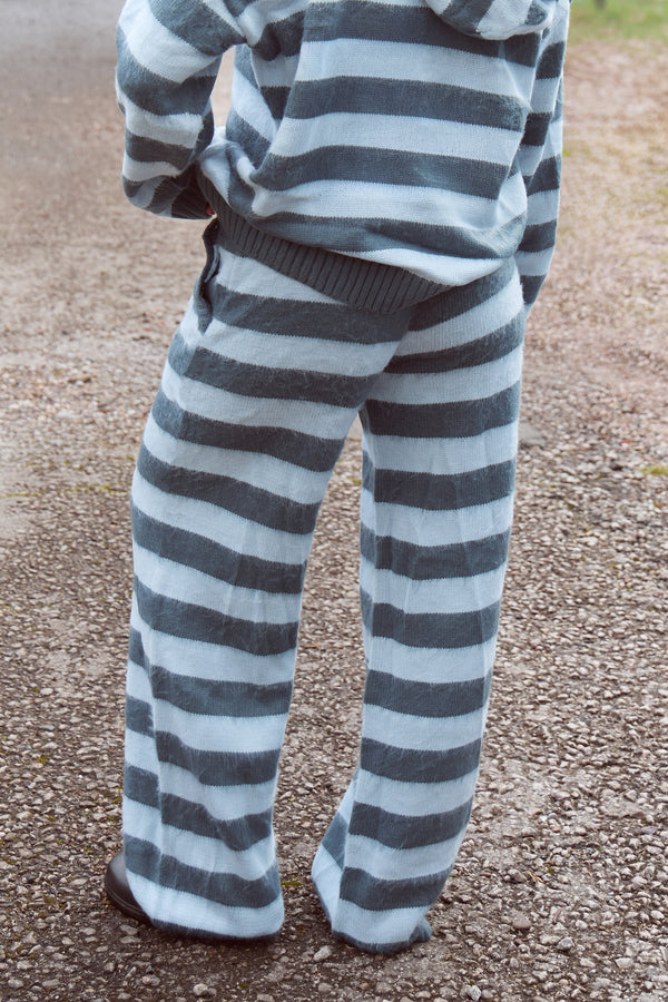 Kaiia Knit Striped Wide Leg Joggers Blue & Turquoise