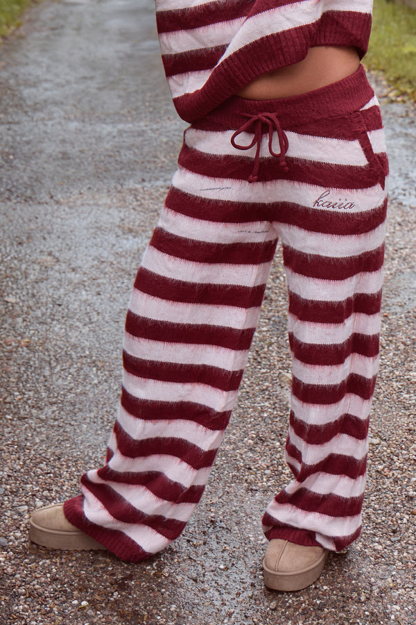 Kaiia Knit Striped Wide Leg Joggers Dark Cherry & Pink