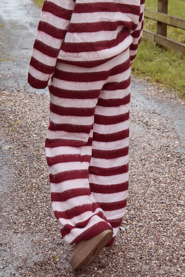 Kaiia Knit Striped Wide Leg Joggers Dark Cherry & Pink
