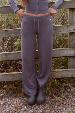 Kaiia Lightweight Knit Wide Leg Trousers Charcoal
