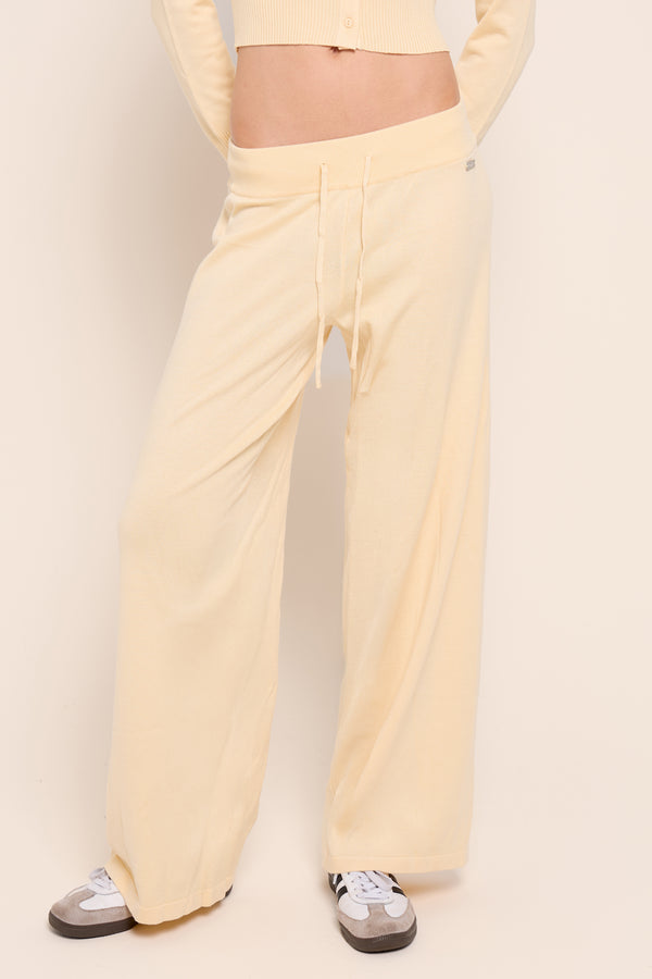 Kaiia Lightweight Knit Wide Leg Trousers Butter Yellow