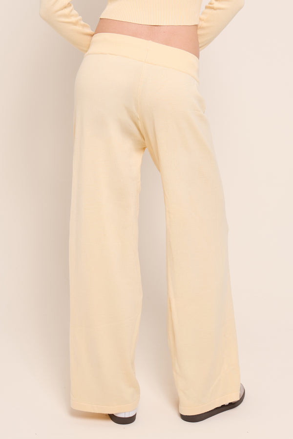 Kaiia Lightweight Knit Wide Leg Trousers Butter Yellow