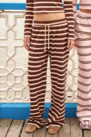 Kaiia Rib Stripe Wide Leg Trousers Baby Burgundy & Cream