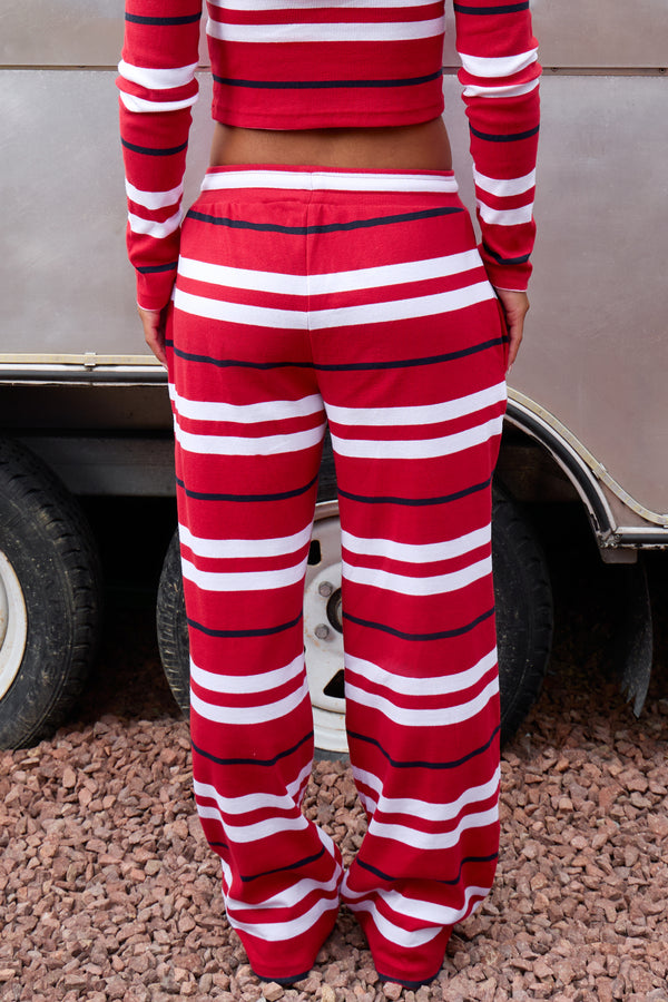 Kaiia Rib Striped Wide Leg Trousers Sport Red & Cream