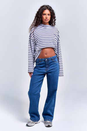 Kaiia Denim Stretch Wide Leg Jean Mid Wash