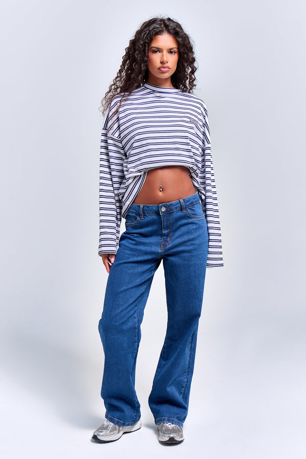 Kaiia Denim Stretch Wide Leg Jean Mid Wash