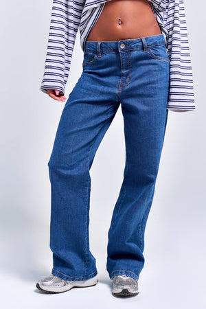 Kaiia Denim Stretch Wide Leg Jean Mid Wash