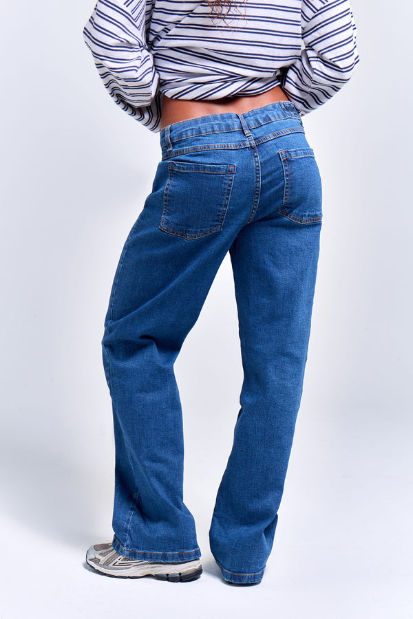 Kaiia Denim Stretch Wide Leg Jean Mid Wash