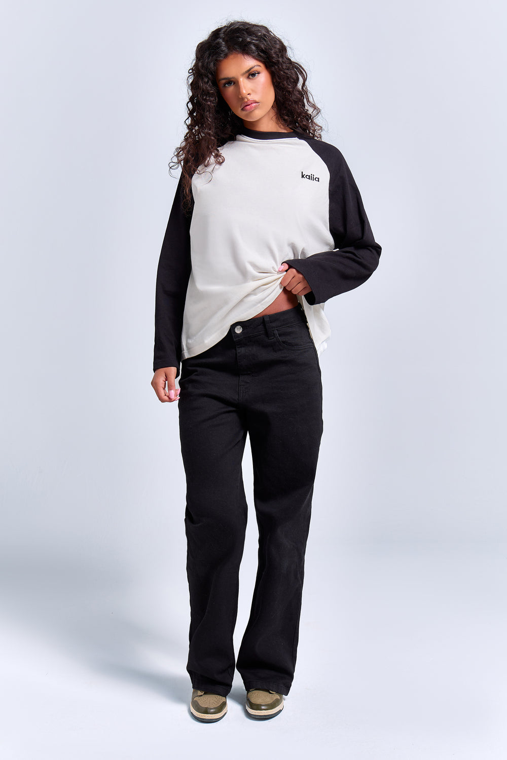 Kaiia Denim Stretch Wide Leg Jean Black