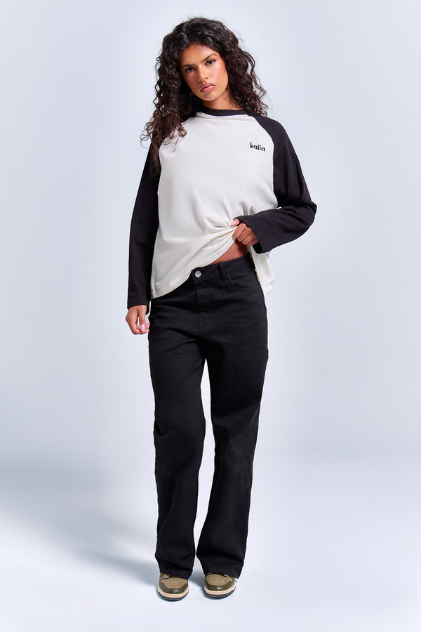 Kaiia Denim Stretch Wide Leg Jean Black