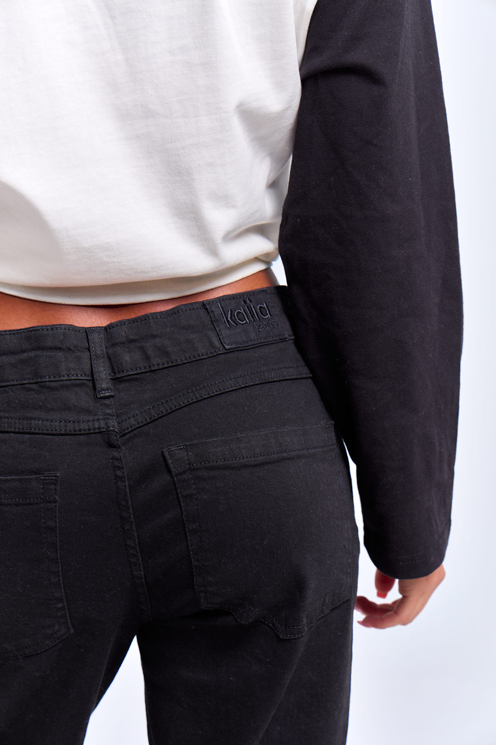 Kaiia Denim Stretch Wide Leg Jean Black