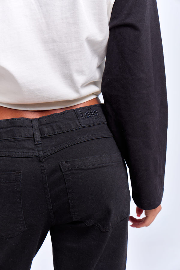 Kaiia Denim Stretch Wide Leg Jean Black