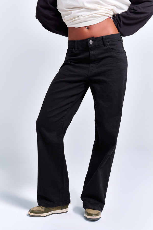 Kaiia Denim Stretch Wide Leg Jean Black