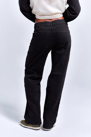 Kaiia Denim Stretch Wide Leg Jean Black
