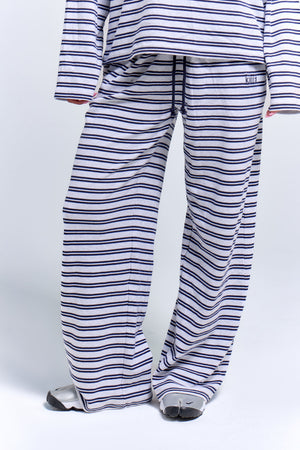 Kaiia Interlock Stripe Wide Leg Joggers Light Grey Marl & Navy