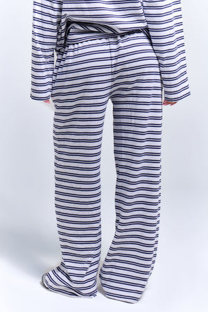 Kaiia Interlock Stripe Wide Leg Joggers Light Grey Marl & Navy