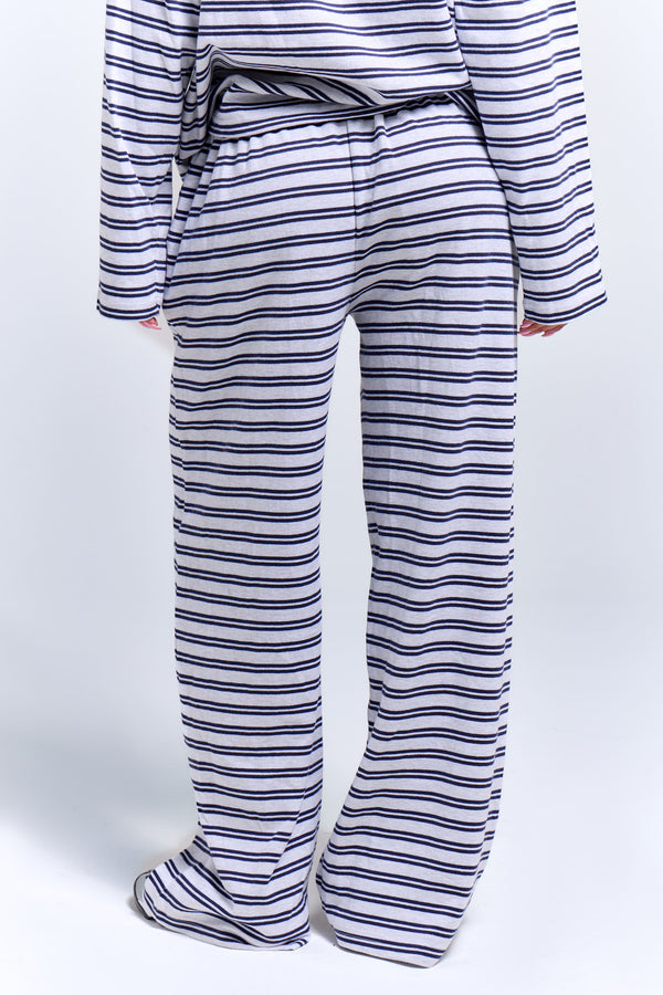 Kaiia Interlock Stripe Wide Leg Joggers Light Grey Marl & Navy