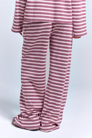 Kaiia Interlock Stripe Wide Leg Joggers Pink Chai & Burgundy
