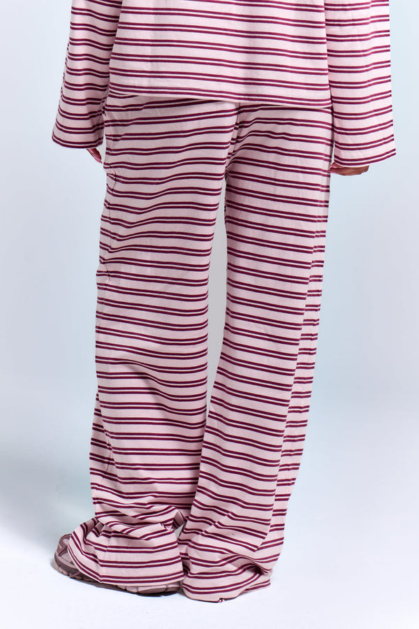 Kaiia Interlock Stripe Wide Leg Joggers Pink Chai & Burgundy