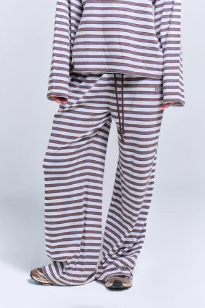 Kaiia Interlock Stripe Wide Leg Joggers Light Grey Marl & Chocolate
