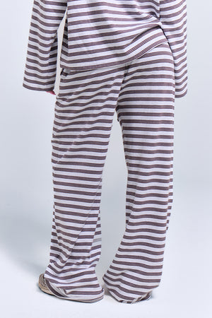 Kaiia Interlock Stripe Wide Leg Joggers Light Grey Marl & Chocolate