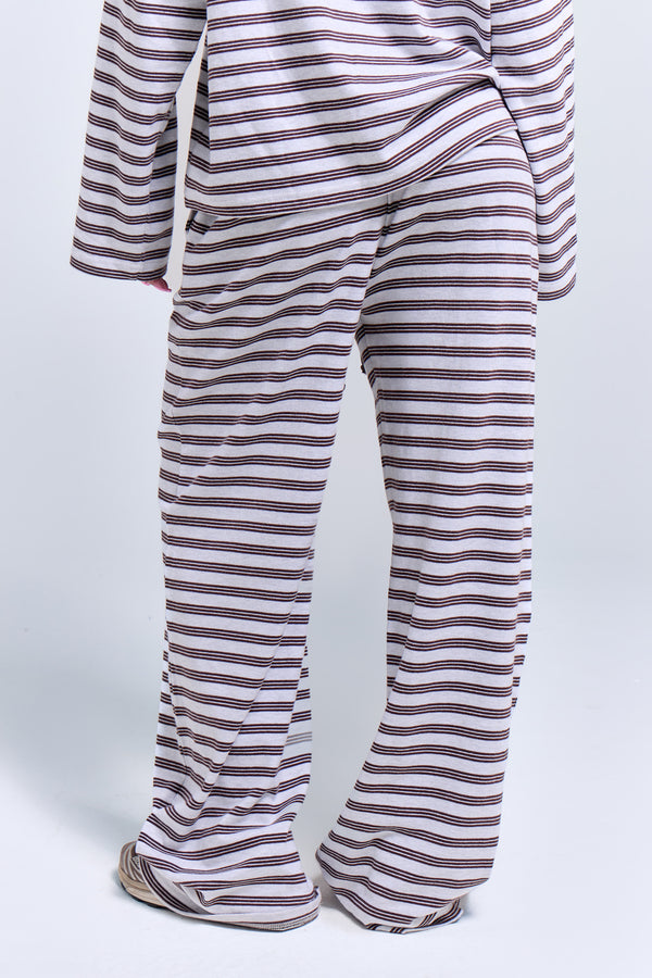 Kaiia Interlock Stripe Wide Leg Joggers Light Grey Marl & Chocolate