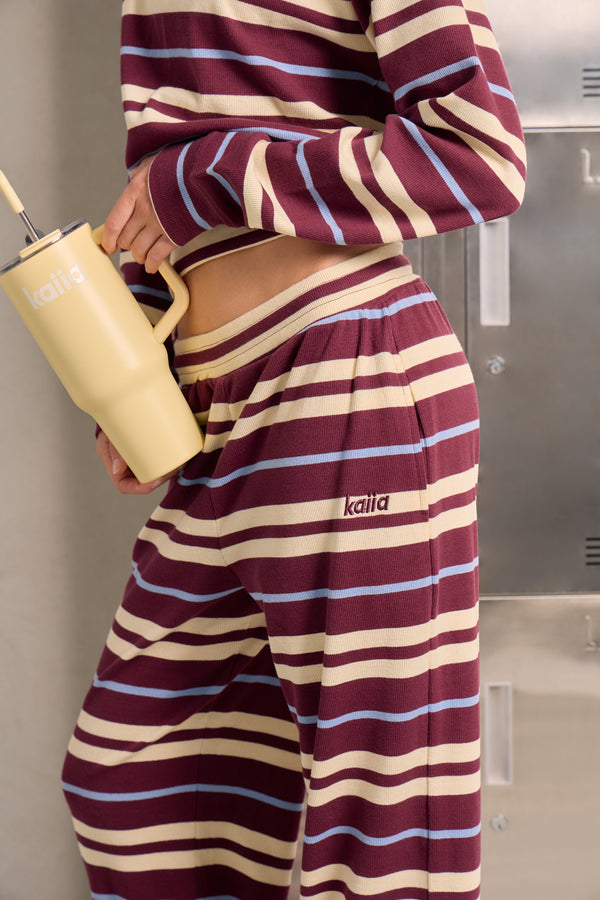 Kaiia Stripe Wide Leg Trousers Burgundy & Lemon