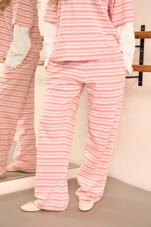 Kaiia Striped Wide Leg Trousers Pink & Cream