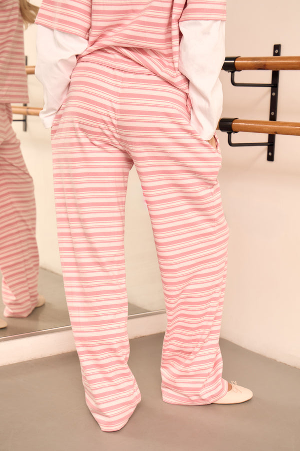 Kaiia Striped Wide Leg Trousers Pink & Cream