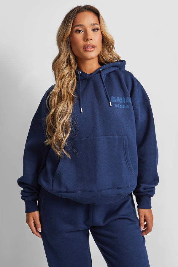 Kaiia Design Bubble Logo Oversized Hoodie Navy