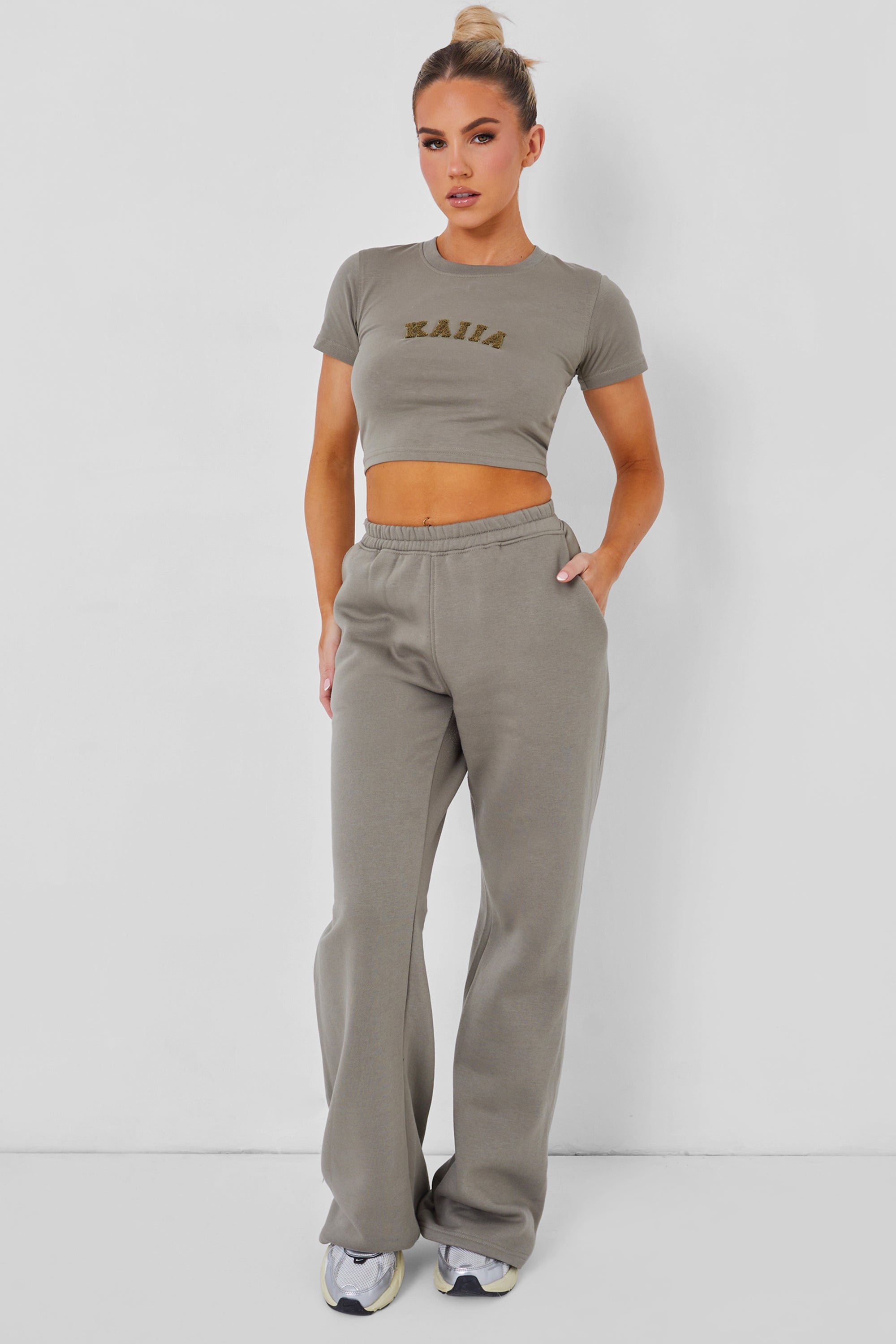 Wide Leg Sweat Pants Khaki